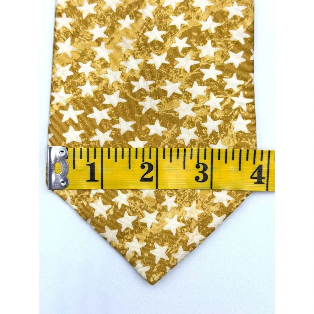Henry Grethel Star Pattern 100% Italian Silk Mens Tie Gold White 57"L - Picture 6 of 6